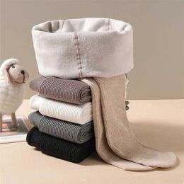Kids Socks New autumn and winter thin plush vertical striped solid color girls pantyhose with plush warm childrens socks and underwearL2405