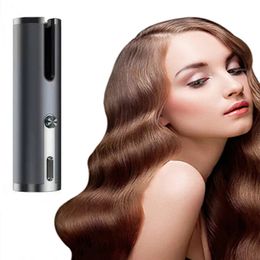 Hair Curlers Automatic Cordless Curler Iron USB Rechargeable LCD Display Wireless Ceramic Rotating Curling Wave Tool 240515