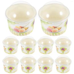 Disposable Cups Straws 50 Sets Ice Cream Dessert Paper Bowl Container Bowls Pp Pudding Packaging With Lid