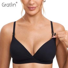 Maternity Intimates GRATLIN Maternity Nursing Bra Without Bones Natural Fit Crossover Breastfeeding Wirefree Lining For Pregnant Women Lingerie Y240515