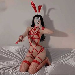 Sexy Set PU Leather Bandage Body Cage Erotic Bodysuit Women Sexy Bunny Girl Cosplay Come Lingerie Hollow Full Body Harness Outfits T240513