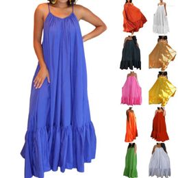 Casual Dresses Evening Party For Women Strap Dress Pocket Loose Backless Big Swing Solid Colour Floor-length Robe Maxi Camisole