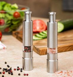 Manual Pepper Mill Salt Shakers Onehanded Pepper Grinder Stainless Steel Spice Sauce Grinders Stick Kitchen Tools KKA77306275594