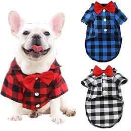 Summer Dog T-short Pet Clothes for Small Medium Dogs Plaid Shirt Suit Wedding Dress Puppy Clothes Bear Pomeranian Vest Costume 240515