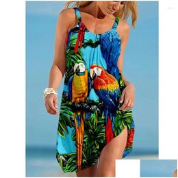 Basic Casual Dresses Midi Womens Bohemian Sleeveless Hawaii Style Loose Crew Neck Sundress Holiday Baggy Vestidos For Summer Clothing Dhmi7