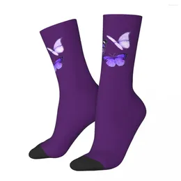 Women Socks Purple Butterflies Stockings Harajuku Desgin Design Elegant Anti Sweat Men Running Sports Medium Soft