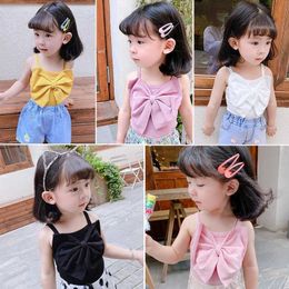 Vest Girls 2024 Summer New Childrens Sleeveless Bow Top Baby Fashion Tank Top - WSNYL240502