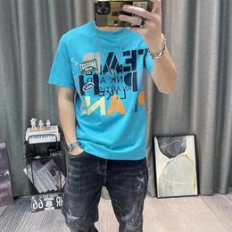 Mens Short sleeved Pure Cotton Summer Fashion Printing Trend Full Fit Crewneck T-shirt 240511