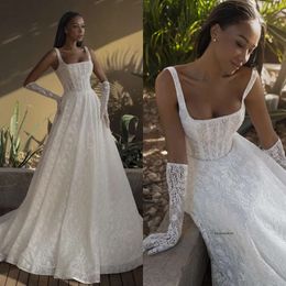 Boho A Line Dresses For Bride Straps Lace Wedding Dress Zipper Back Sleeveless Designer Bridal Gowns 0515