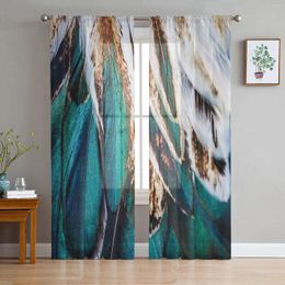 Curtain Animal Peacock Feathers Sheer Curtains For Living Room Decoration Window Kitchen Tulle Voile Organza
