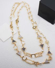 2024 Luxury quality charm long chain pendant necklace with words and triangle shape designer Jewellery black diamond nature shellb eads PS3617B