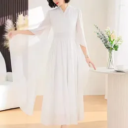 Casual Dresses Chinese Style Han Dress White Cross Neck 2024 Summer Fashion Women's Clothing Elegant Chiffon K416