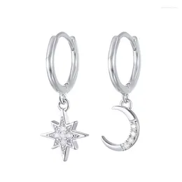 Hoop Earrings 925 Silver Plated Zircon Star Moon Earring For Women Girls Party Wedding Jewellery Gift Eh375