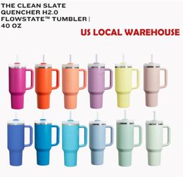 US STOCK THE QUENCHER H2.0 40OZ Mugs Black Chroma Tumblers Insulated CLEAN SLATE Car Cups Stainless Steel Coffee Termos Winter Pink Target Red Cosmo Neon Black 0515