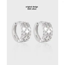 Hoop Earrings Original S925 Sterling Silver Inlaid Zircon Honeycomb For Women Elegant Fashion Banquet High Jewelry