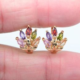 Hoop Earrings Gold Colour Multicolor CZ Women Fashion Leaf Huggie Jewellery