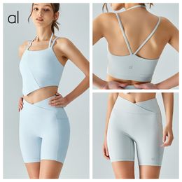AL-272 Sexy Hot Girl Suspenders Bra Fitness Clothes Underwear High Waist Belly Yoga Shorts Fitness Quarter Pants Tights Yoga Suit
