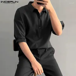 Men's Casual Shirts Korean Style Men Tops INCERUN Stylish All-match Simple Solid Comfortable Lapel Short-sleeved Blouse S-5XL 2024