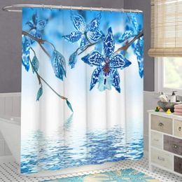 Shower Curtains Blue Orchid Curtain Natural Floral Reflection Painting Zen Spa Theme Bath Polyester Fabric Bathroom Hooks