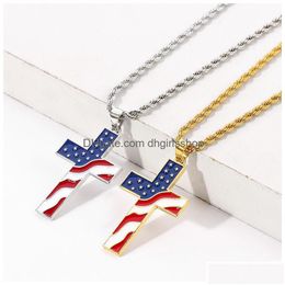 Pendant Necklaces Pendant Necklaces American Stars And Stripes Cross Stainless Steel Us Flag Necklace Fashion Jewellery Accessories With Dhkr7