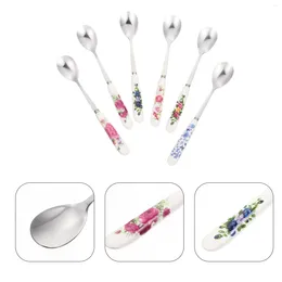 Spoons 6 Pcs Mixing Spoon Ceramic Handle Coffee Delicate Stirring Wooden Stirrers Stainless Handles