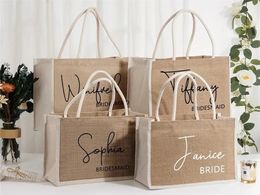 Party Favor Personalized Tote Gift Bags Bridesmaid Burlap Custom Name Jute Bag Thanksgiving Wedding Shopping