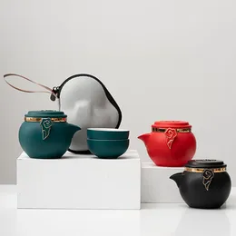 Teaware Sets Outdoor Portable Tea Set Ceramic Travel Teapot One Two Cups With Carrying Bag For Gift