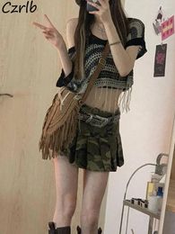Skirts S-4XL Women Sexy Charming Casual Students Folds Design Holiday Camouflage Simple European Style Dropped A-line