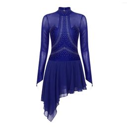 Stage Wear Womens Sparkly Rhinestone Figure Skating Dance Dress Dancewear Sheer Mesh Gymnatics Leotard Ballet Lyrical Drop Delivery A Dh6Nt