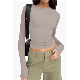 Designer base shirt spring and autumn solid color slim pullover t-shirt womens street topSpring and Autumn Solid Color Slim Fit Bottom T Shirt H1DR