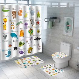 Shower Curtains 3D A-Z Alphabet Animal Collection Waterproof Polyester Curtain Bedroom Carpet U-Shaped Blanket Toilet Cover Home Decor