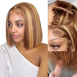 Großhandel Fabrik 12A Highlight Ombre Bob Human Hair Perücke 13x4 Hd Spitze Frontalperücke Ombre Bob vorgezogen mit Babyhaar 4/27 150% Dichte 8-12 Zoll