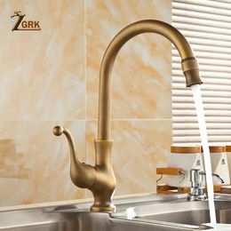 Kitchen Faucets ZGRK Antique Brass Faucet Single Hole Handle Water Tap Swivel 360 Design Sink Mixer Taps