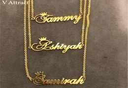 Christmas Gift Custom Crown Name Necklace Personalised Jewellery Silver Rose Gold Stainless Steel Chain Nameplate Choker Necklaces1576915