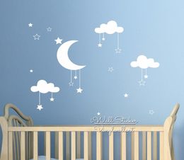 Baby Nursery Clouds Stars Wall Sticker Moon Clouds Wall Decal Kids Room Decor Easy Wall Art Children Cut Vinyl6095278