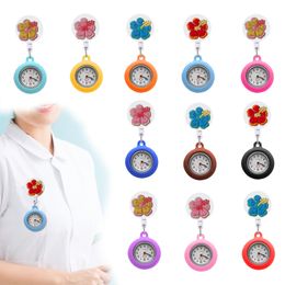 Desk Table Clocks Fluorescent Pentapetal Flower Clip Pocket Watches Medical Hang Clock Gift Retractable Arabic Numeral Dial Nurse Watc Otky5
