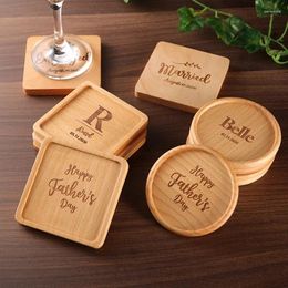 Table Mats Personalized Wedding Decor Free Custom Wooden Cup Pad Tea Coffee Mug Drinks Holder Tableware Decorative Home