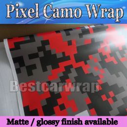 Stickers Red black Pixel Camo Vinyl Car Wrap Film With Air Rlease Digital Camouflage Truck wraps covering camo red film styling size 1.52x3