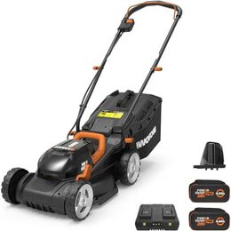 Lawn Mower Worx 40V 14 inch cordless lawn mower 2-in-1 with 6-position height adjustment WG779- includes 2 batteries and chargerQ240514