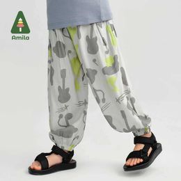 Shorts Amila 2024 Summer New Baby Pants Breathable and comfortable High Quality Kids Loose Print Pants Girls Lantern TrousersL2405