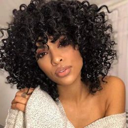 Wigs HD transparent Short bob Afro Kinky Curly Human Wig with bang fringe Pre Plucked Bleached Knots Remy Mongolian Hair Wigs 150%densi