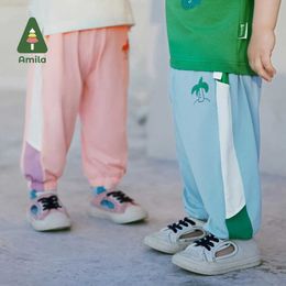 Trousers Amila Baby Trousers 2024 Summer New Style Quick Dry Breathable Collision Color Splicing Anti-mosquito Boys and Girls ClothingL240502