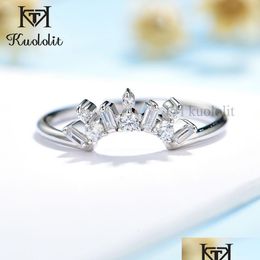 With Side Stones Kuololit 585 14K 10K White Gold Emerald Cut Ring For Women Solitaire Matching Band Wedding Engagement Couple 230710 Dhnu8