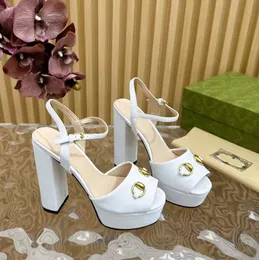 Fashion Luxury Designer Sandals Leisure Platform Heel Women High Heel Fish Mouth Dress Shoes Metal Buckle Decoration Classic Ankle Strap Buckle Party Wedding Shoes