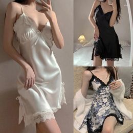 Women's Sleepwear Women Sexy Lace V-neck Silk Suspenders Nightdresses Female Sleeveless Nightwear Sleep Nightdress For Ladies