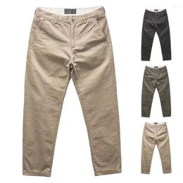 Men's Pants Men Mid Waist Loose Solid Color Cotton Blend Cargo Trousers Multi Pockets Retro Straight Outdoor Work Wear Male Clothes