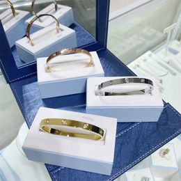 Bangle Luxury Brand Inlaid Zircon Stainless Steel Bracelet For Women Man Simple Classic Non Fading Anti Allergy Couple Bracelet Jewellery