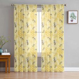 Curtain Watercolor Bee Hive Yellow Sheer Curtains For Living Room Decoration Window Kitchen Tulle Voile Organza
