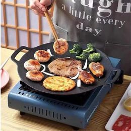 Pans 29/33cm Round Cast Iron Uncoated Frying Pan Outdoor Pancake Griddle Nonstick Barbecue Gril Cooking Pot Kitchen Cookware Utensils