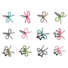 Hair Clips Butterfly Bowknot Hairpin Imitation Pearls Beaded Bow Barrettes Accessories Colourful Clip Headwear Ornament